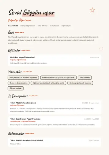 Coğrafya Öğretmeni CV Örnekleri cv indir